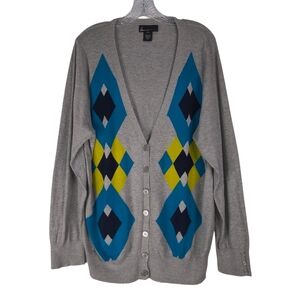 Lane Bryant Cardigan Womens 22/24 Argyle Diamond V Neck Button Up Preppy Sweater